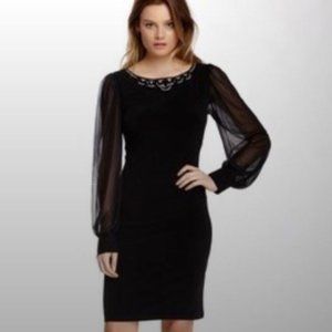 Eliza J - New York Dress black dress with bead detail and sheer sleeves M